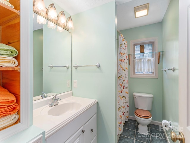 41 Trapper Ln, Waynesville, NC 28785 - full bath with tile patterned floors, toilet, vanity, and a shower with shower curtain