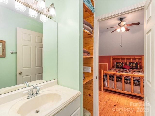 41 Trapper Ln, Waynesville, NC 28785 - bathroom featuring ceiling fan, wood finished floors, and vanity