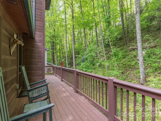 41 Trapper Ln, Waynesville, NC 28785 - deck featuring a forest view
