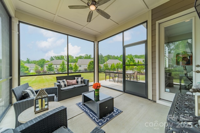 515 Lizzie Ln, Fort Mill, SC 29708 - sunroom featuring ceiling fan, an outdoor hangout area, and healthy amount of natural light