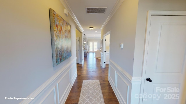 106 Noah Ln, Troutman, NC 28166 - corridor featuring crown molding and dark wood-type flooring