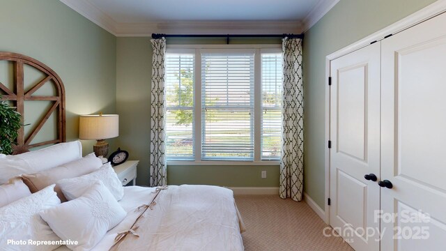 106 Noah Ln, Troutman, NC 28166 - carpeted bedroom featuring crown molding, baseboards, and multiple windows