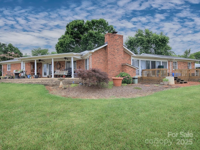 269 Johnson Dairy Rd, Mooresville, NC 28115 - single story home featuring a ceiling fan, brick siding, a chimney, and a front yard