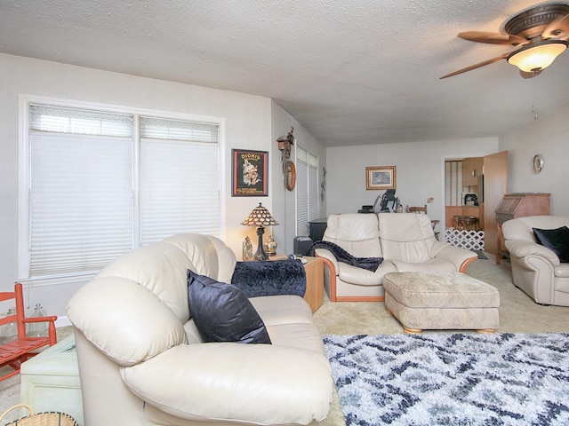 269 Johnson Dairy Rd, Mooresville, NC 28115 - carpeted living room featuring ceiling fan and a textured ceiling