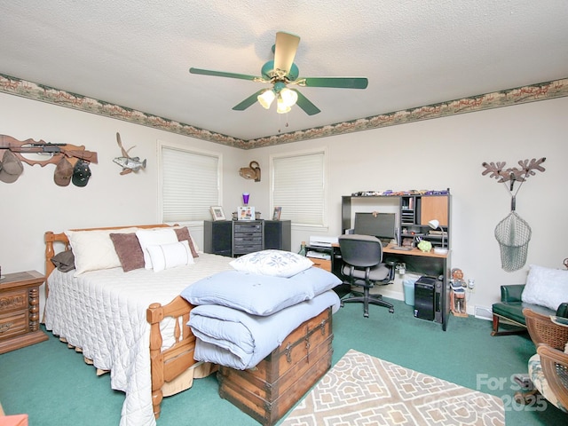 269 Johnson Dairy Rd, Mooresville, NC 28115 - bedroom with an office area, carpet flooring, ceiling fan, and a textured ceiling