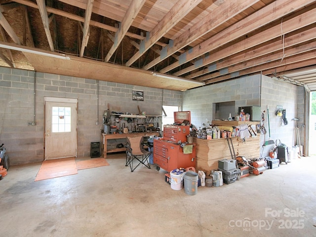 269 Johnson Dairy Rd, Mooresville, NC 28115 - garage featuring a workshop area and concrete block wall