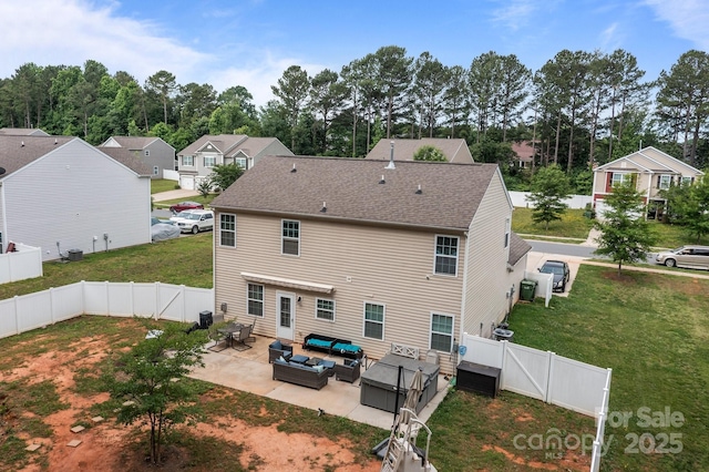 413 Wheat Field Dr, Mount Holly, NC 28120 - rear view of property featuring outdoor lounge area, a patio area, a gate, and a residential view