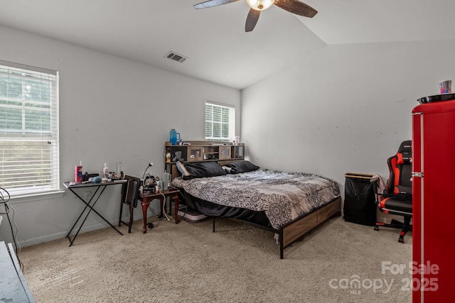413 Wheat Field Dr, Mount Holly, NC 28120 - bedroom featuring carpet, lofted ceiling, and ceiling fan