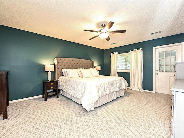 202 Cameron Dr, Kings Mountain, NC 28086 - bedroom with light colored carpet, a textured ceiling, baseboards, and ceiling fan