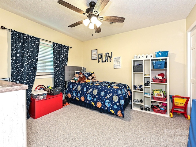 202 Cameron Dr, Kings Mountain, NC 28086 - bedroom featuring carpet, a ceiling fan, and a textured ceiling