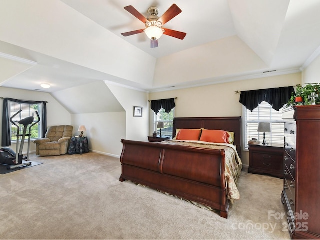 1564 Trippett St NW, Concord, NC 28027 - bedroom with carpet flooring, multiple windows, ceiling fan, lofted ceiling, and baseboards