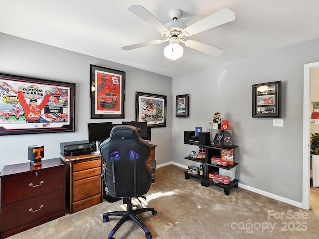 1564 Trippett St NW, Concord, NC 28027 - office area featuring carpet, baseboards, and a ceiling fan