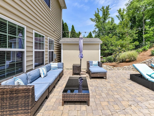 10800 Alabaster Dr, Davidson, NC 28036 - view of patio featuring an outdoor living space