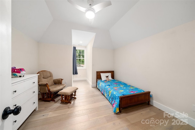 204 Maple Ave, Marion, NC 28752 - bedroom featuring vaulted ceiling, light wood-type flooring, a ceiling fan, and baseboards