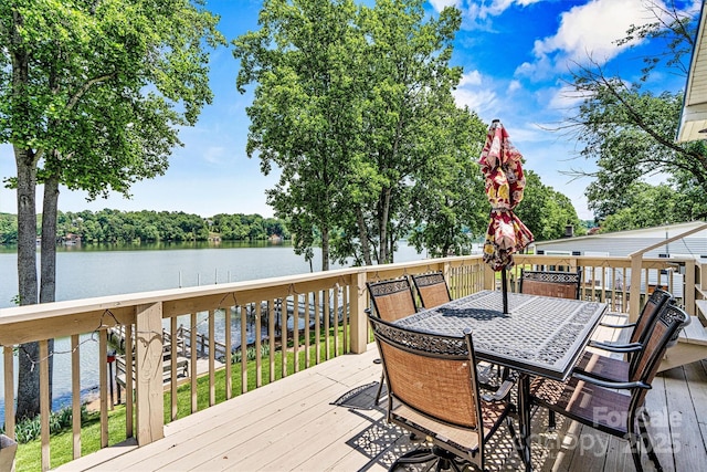4920 Longfield St, Claremont, NC 28610 - wooden terrace with a water view and outdoor dining space