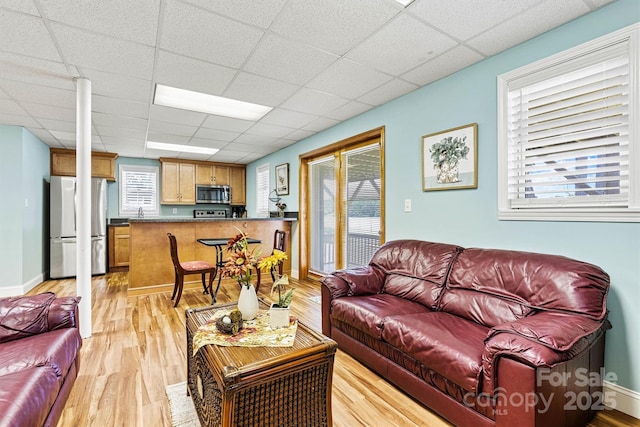 4920 Longfield St, Claremont, NC 28610 - living area featuring light wood finished floors, a drop ceiling, and baseboards