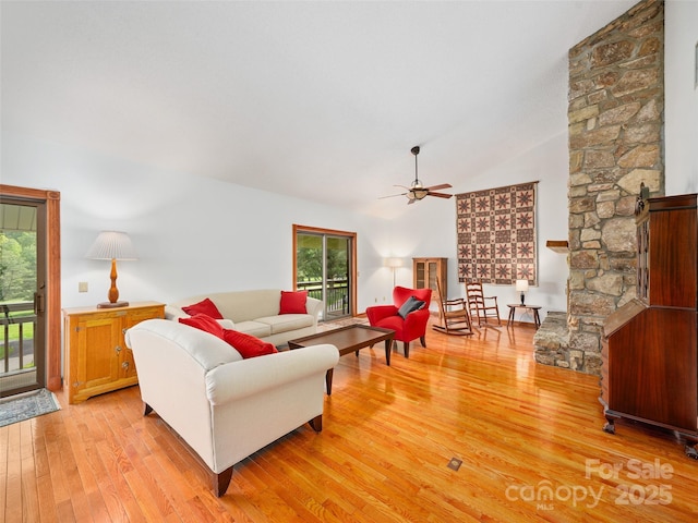 301 Fairway Ln, Spruce Pine, NC 28777 - living area with ceiling fan, light wood-style flooring, and lofted ceiling