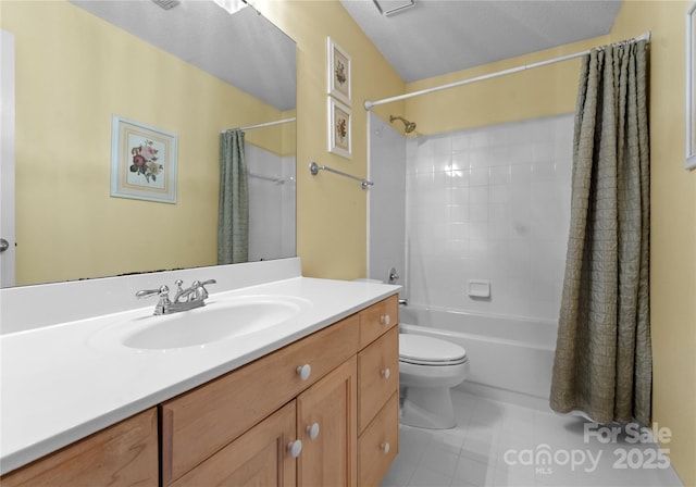 4101 Fairway Downs Ct Unit 9, Charlotte, NC 28277 - bathroom featuring toilet, vanity, shower / tub combo with curtain, and tile patterned flooring