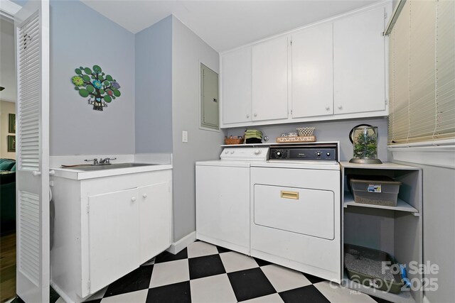 168 River Ridge Rd, Brevard, NC 28712 - laundry area featuring separate washer and dryer, cabinet space, tile patterned floors, and electric panel