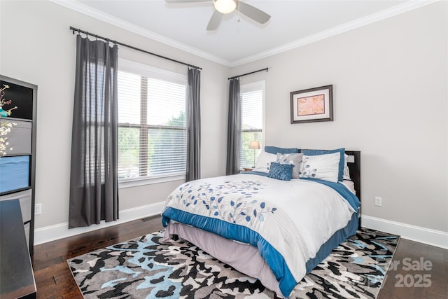 324 Squash Harvest Ct, Matthews, NC 28104 - bedroom featuring ornamental molding, hardwood / wood-style floors, baseboards, and ceiling fan