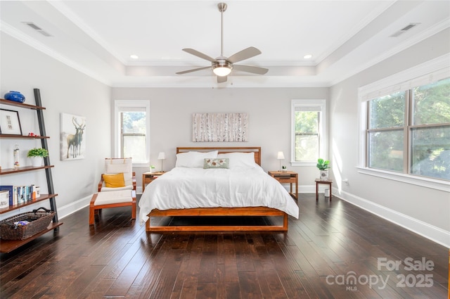 324 Squash Harvest Ct, Matthews, NC 28104 - bedroom featuring a raised ceiling, wood-type flooring, crown molding, baseboards, and recessed lighting