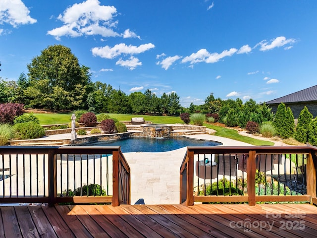 324 Squash Harvest Ct, Matthews, NC 28104 - wooden deck featuring an outdoor pool and an in-ground hot tub