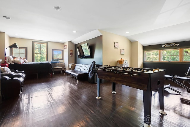 14701 Cabarrus Rd, Mint Hill, NC 28227 - playroom featuring healthy amount of natural light, wood finished floors, lofted ceiling, and recessed lighting