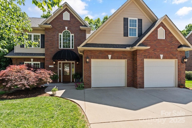 3124 17th Street Ln NE, Hickory, NC 28601 - traditional-style house featuring driveway, brick siding, roof with shingles, and a garage