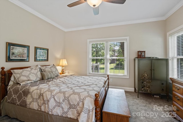 3124 17th Street Ln NE, Hickory, NC 28601 - bedroom with multiple windows, carpet, crown molding, baseboards, and a ceiling fan