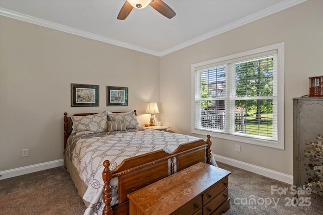 3124 17th Street Ln NE, Hickory, NC 28601 - bedroom featuring carpet flooring, baseboards, ornamental molding, and a ceiling fan