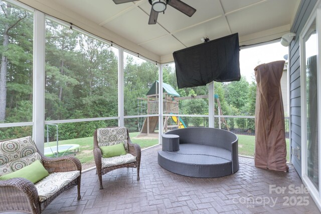3666 Jacinta Ct, Tega Cay, SC 29708 - sunroom / solarium featuring a ceiling fan and healthy amount of natural light