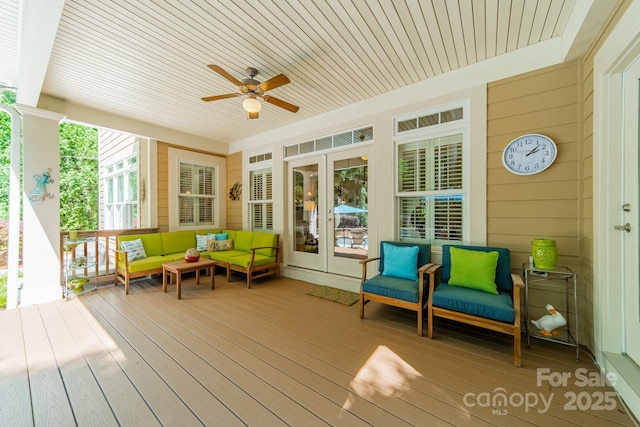 4319 Sailview Dr, Denver, NC 28037 - sunroom / solarium featuring outdoor lounge area, a ceiling fan, and french doors
