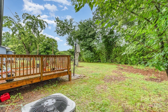 319 Leonard Ave, Albemarle, NC 28001 - view of green lawn featuring central air condition unit and a wooden deck