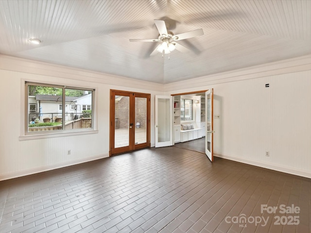 1049 Regency Dr, Charlotte, NC 28211 - empty room with french doors, baseboards, and ceiling fan