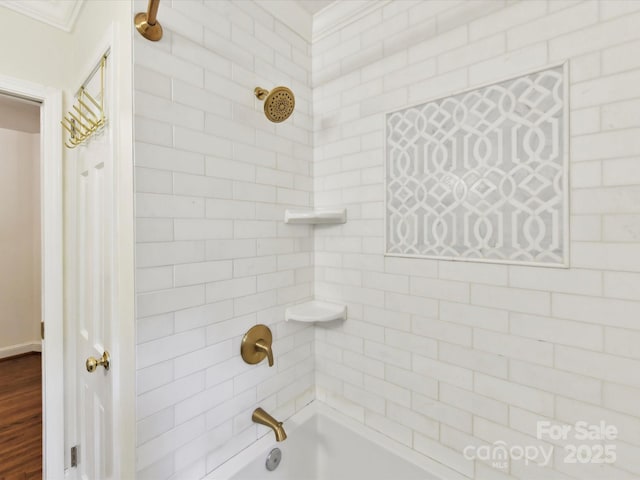 1049 Regency Dr, Charlotte, NC 28211 - bathroom with shower / bath combination and ornamental molding