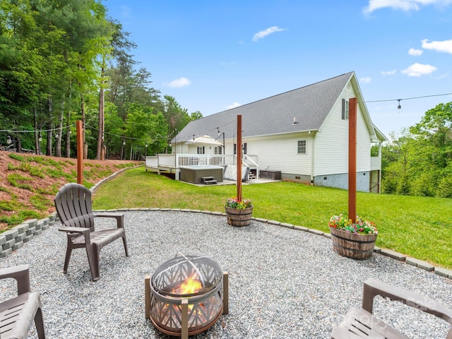 642 Bull Creek Rd, Mars Hill, NC 28754 - view of patio / terrace with a fire pit, a deck, and central AC unit