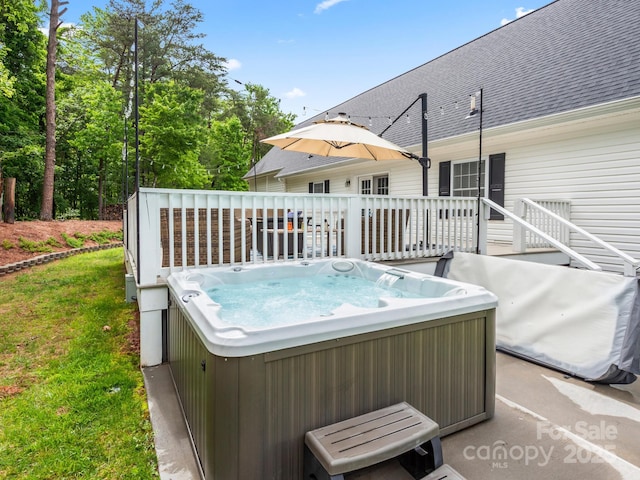 642 Bull Creek Rd, Mars Hill, NC 28754 - view of patio / terrace with a hot tub and a wooden deck