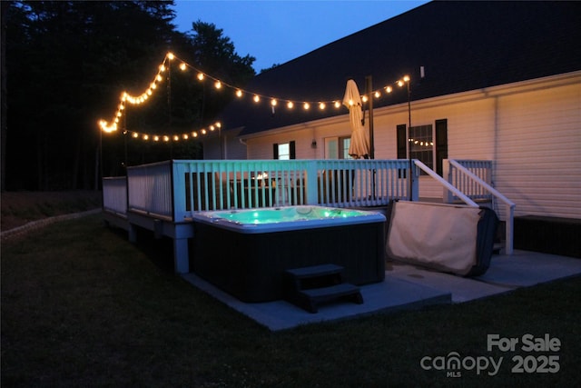 642 Bull Creek Rd, Mars Hill, NC 28754 - view of patio featuring a hot tub, a grill, and a wooden deck