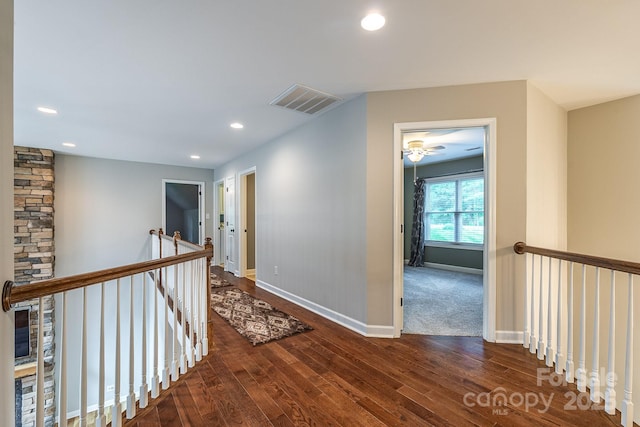 206 Ridge Top Dr, Connelly Springs, NC 28612 - corridor with an upstairs landing, hardwood / wood-style flooring, baseboards, and recessed lighting