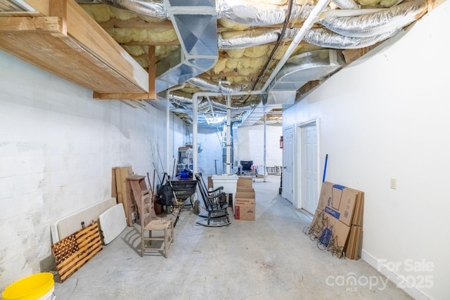 view of unfinished basement