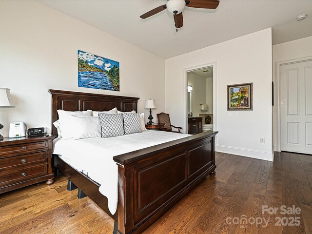 5425 Closeburn Rd, Charlotte, NC 28210 - bedroom with wood finished floors, baseboards, a ceiling fan, and ensuite bath