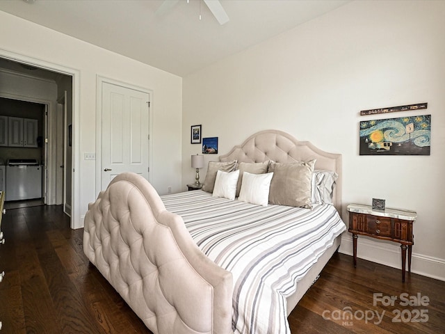 5425 Closeburn Rd, Charlotte, NC 28210 - bedroom with dark wood finished floors, baseboards, and a ceiling fan
