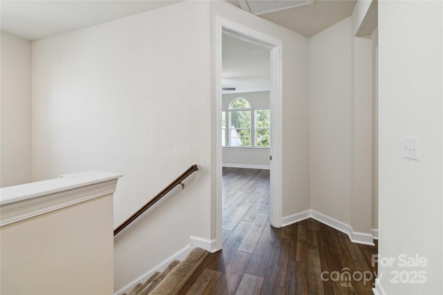 4935 Norman Park Pl, Clover, SC 29710 - hallway featuring dark wood-style flooring, an upstairs landing, and baseboards