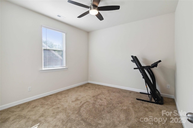 4935 Norman Park Pl, Clover, SC 29710 - workout room with carpet flooring, ceiling fan, and baseboards