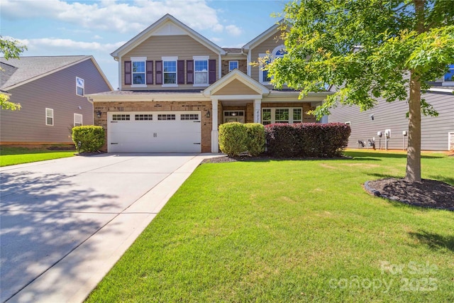 4935 Norman Park Pl, Clover, SC 29710 - craftsman house with an attached garage, driveway, a front yard, and brick siding