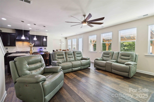 4935 Norman Park Pl, Clover, SC 29710 - living area with ceiling fan, recessed lighting, dark wood-style flooring, and baseboards