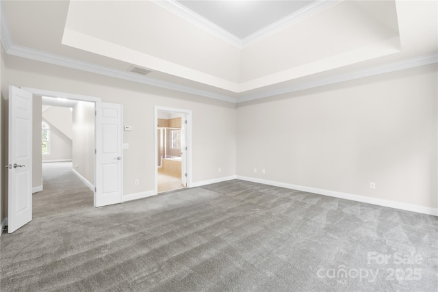 10024 Hazelview Dr, Charlotte, NC 28277 - unfurnished room featuring carpet floors, a tray ceiling, ornamental molding, and baseboards