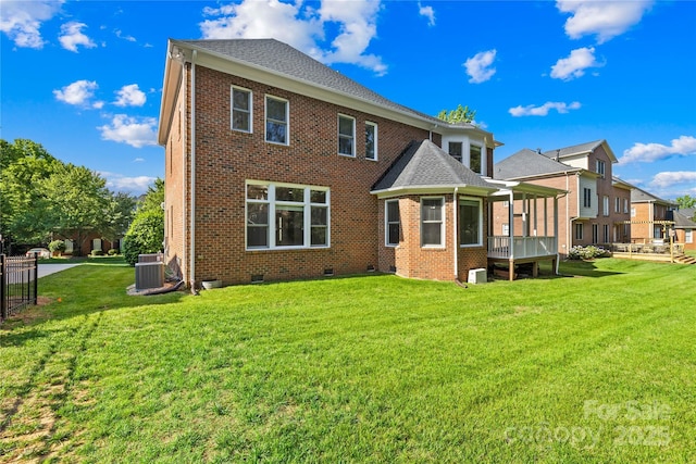 10024 Hazelview Dr, Charlotte, NC 28277 - back of house featuring crawl space, brick siding, and central air condition unit