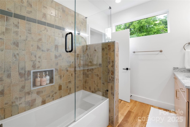 7 Big Rocky Top Dr, Weaverville, NC 28787 - full bath featuring vanity, wood finished floors, shower / bath combination with glass door, and recessed lighting