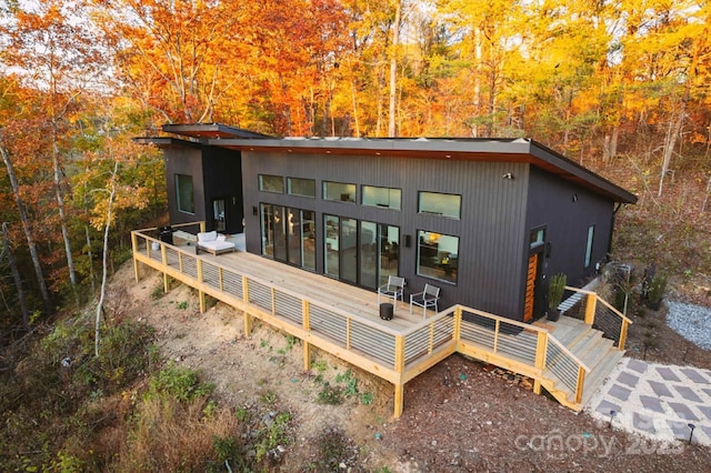 7 Big Rocky Top Dr, Weaverville, NC 28787 - back of property with a wooden deck and a view of trees